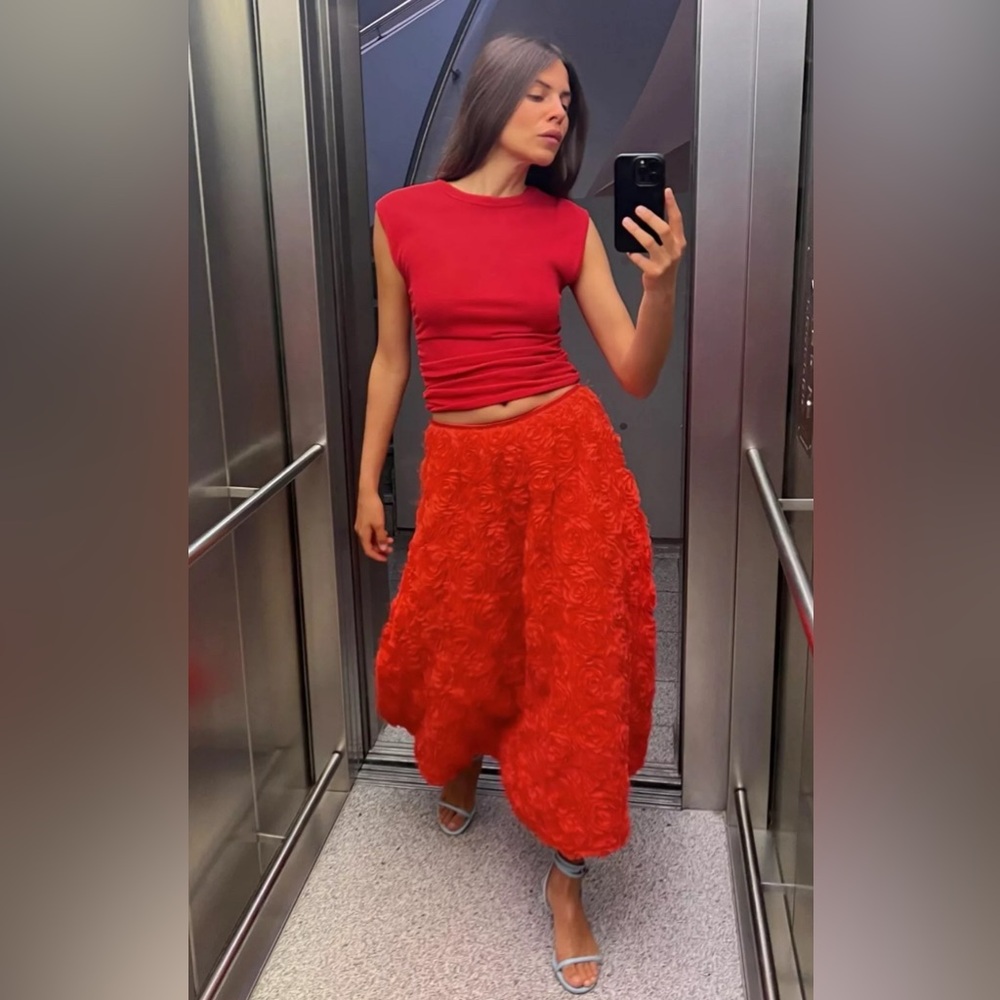 Zara women's Size S skirt in a bold orange-red hue. NWT.
